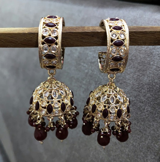 Dark Maroon Jhumka Earrings