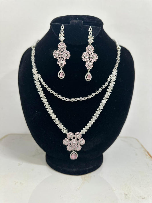 Pink Double layered AD Jewelry Set